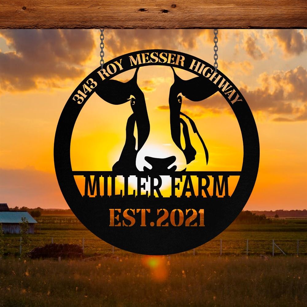 Custom Metal Farm Sign, Cow Cattle Outdoor Farmhouse Front Gate Entry Road Wall Decor Art, Gift Ideas For Farm Woman, Outdoor Metal Sign Frames