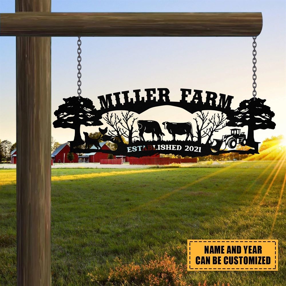 Custom Metal Farm Sign, Cow Dog Chicken Tractor Outdoor Farmhouse Front Gate Wall Decor Art, Gift Ideas For Farm Woman, Outdoor Metal Sign Frames