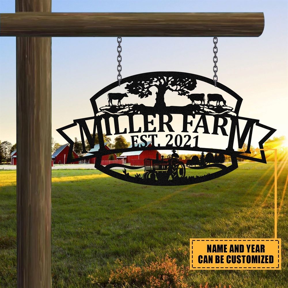 Custom Metal Farm Sign, Cow Tractor Outdoor Farmhouse Ranch Barn Front Gate Wall Decor Art, Gift Ideas For Farm Woman, Outdoor Metal Sign Frames
