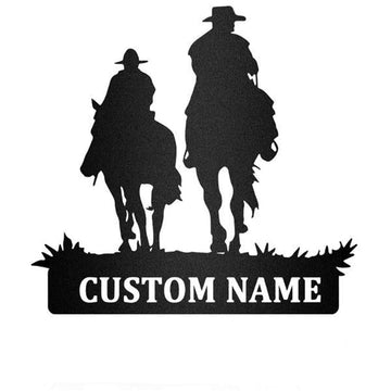 Custom Metal Farm Sign, Father And Kids Riding Horse Metal Wall Art, Gift Ideas For Farm Woman, Outdoor Metal Sign Frames