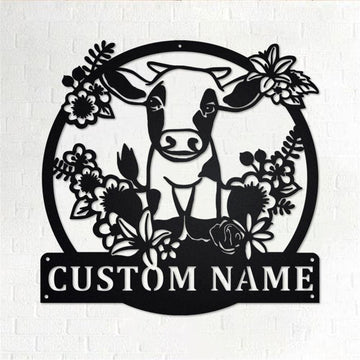 Custom Metal Farm Sign, Floral Cow Farm Metal Wall Art, Gift Ideas For Farm Woman, Large Metal Outdoor Signs, Outdoor Metal Sign Frames