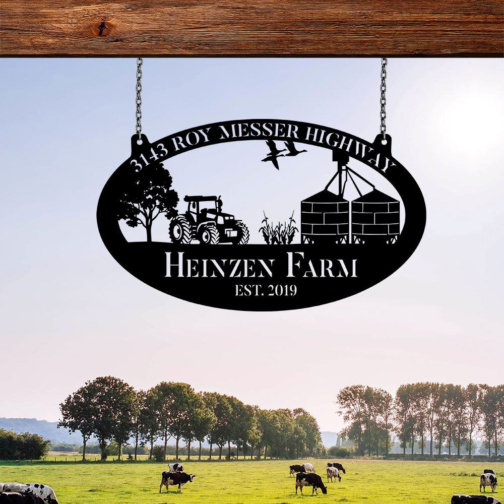 Custom Metal Farm Sign, Grain Bin Tractor Outdoor Farmhouse Front Gate Wall Decor Art, Gift Ideas For Farm Woman, Outdoor Metal Sign Frames