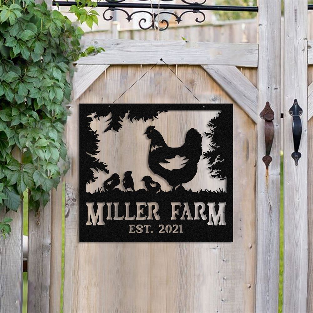 Custom Metal Farm Sign, Hen Chick Chicken Outdoor Farmhouse Front Gate Ranch Wall Decor Art, Gift Ideas For Farm Woman, Outdoor Metal Sign Frames