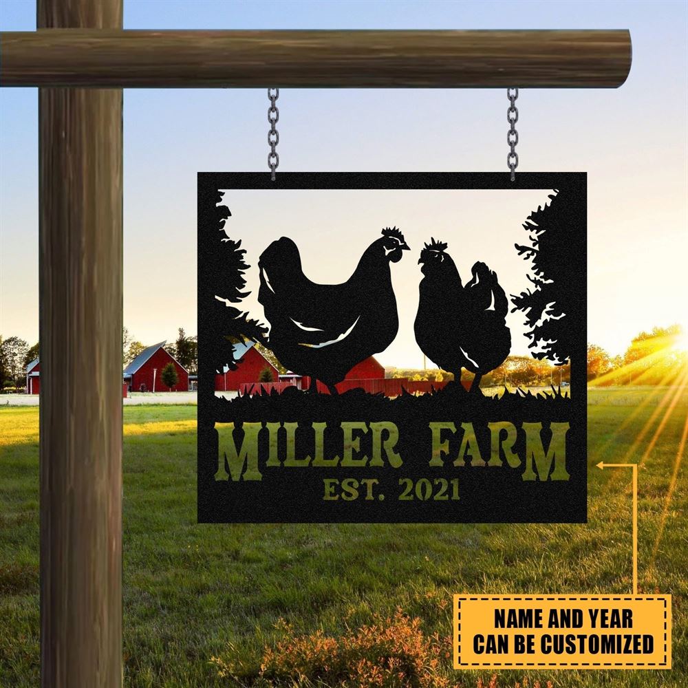 Custom Metal Farm Sign, Hen Chicken Outdoor Farmhouse Front Gate Ranch Stable Wall Decor Art, Gift Ideas For Farm Woman, Outdoor Metal Sign Frames
