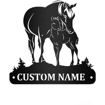 Custom Metal Farm Sign, Horse And Foal Father's Day Metal Wall Art, Gift Ideas For Farm Woman, Outdoor Metal Sign Frames