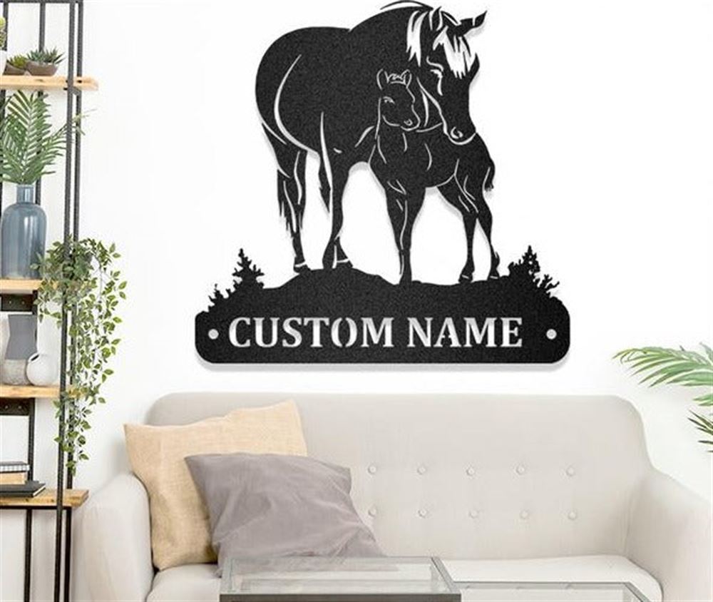 Custom Metal Farm Sign, Horse And Foal Father's Day Metal Wall Art, Gift Ideas For Farm Woman, Outdoor Metal Sign Frames