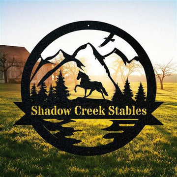 Custom Metal Farm Sign, Horse And Mountain Metal Sign, Gift Ideas For Farm Woman, Large Metal Outdoor Signs, Outdoor Metal Sign Frames