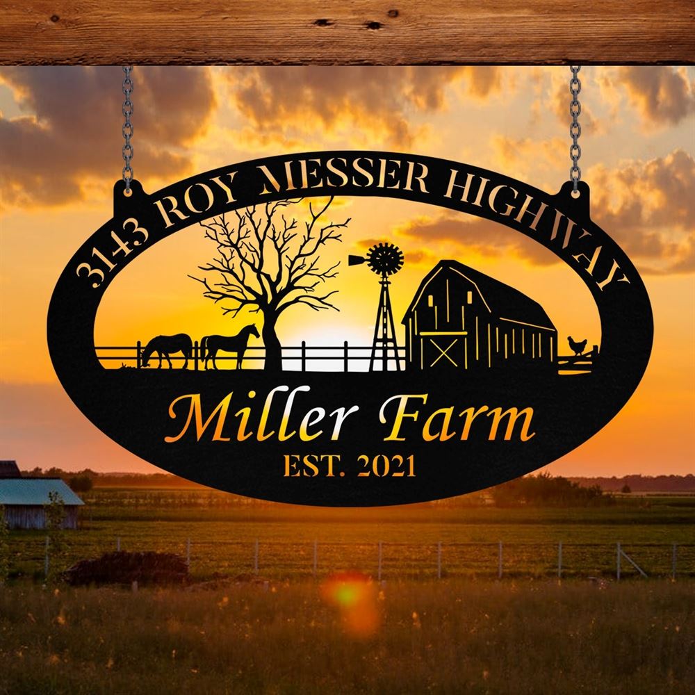 Custom Metal Farm Sign, Horse Chicken Outdoor Farmhouse Front Gate Ranch Stable Wall Decor Art, Gift Ideas For Farm Woman, Outdoor Metal Sign Frames