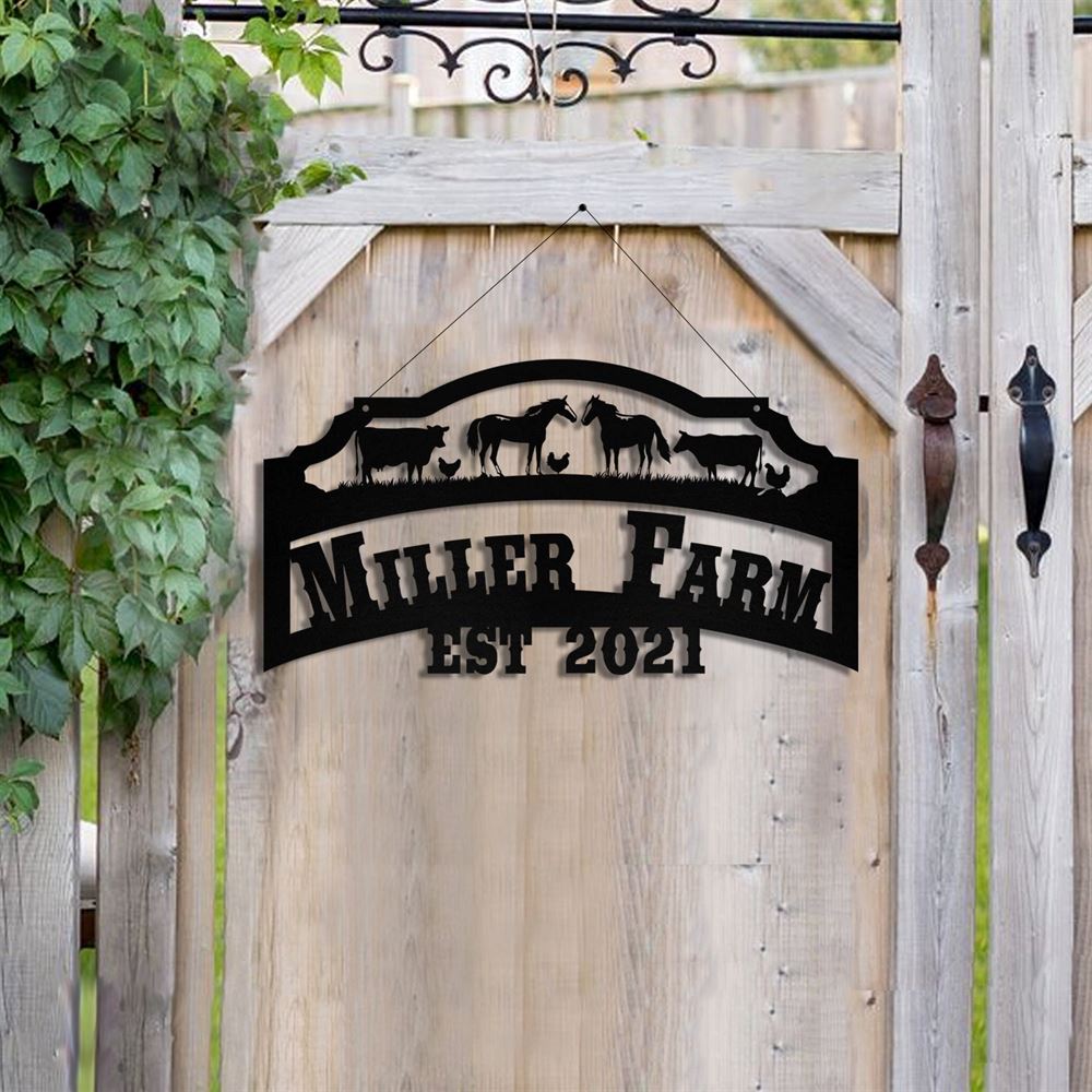 Custom Metal Farm Sign, Horse Cow Chicken Outdoor Farmhouse Ranch Stable Acres Wall Decor Art, Gift Ideas For Farm Woman, Outdoor Metal Sign Frames