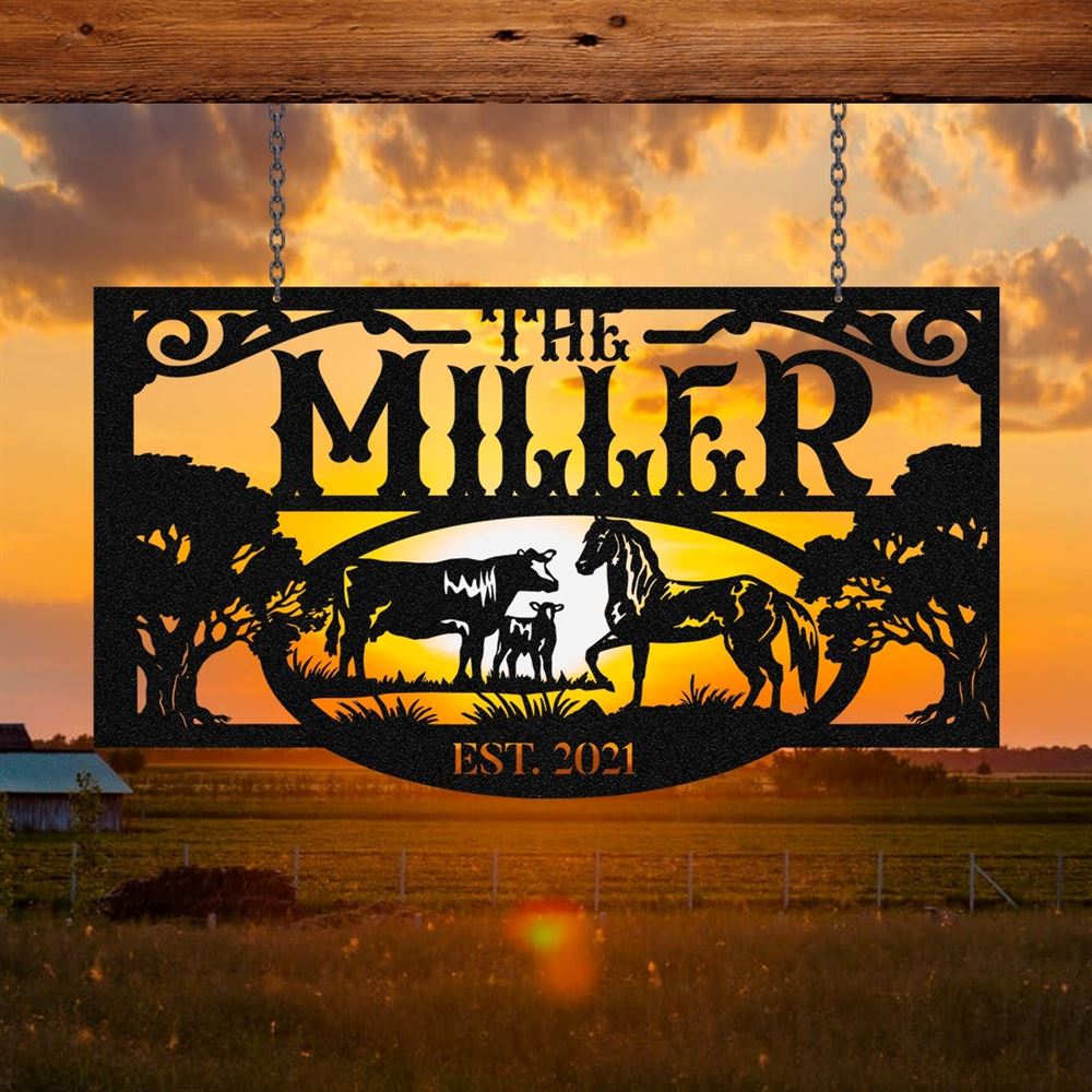 Custom Metal Farm Sign, Horse Cow Outdoor Farmhouse Ranch Stable Barn Wall Decor Art, Gift Ideas For Farm Woman, Outdoor Metal Sign Frames