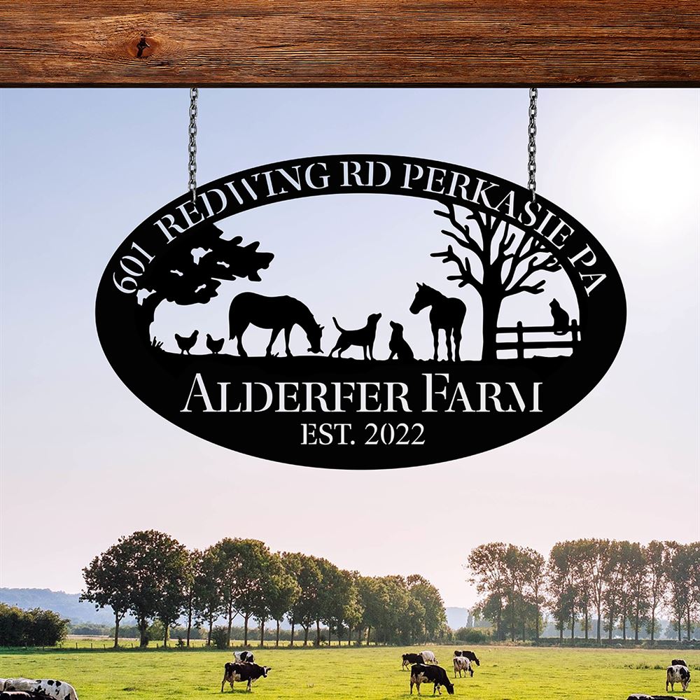 Custom Metal Farm Sign, Horse Dog Chicken Cat Outdoor Farmhouse Ranch Stable Wall Decor Art, Gift Ideas For Farm Woman, Outdoor Metal Sign Frames