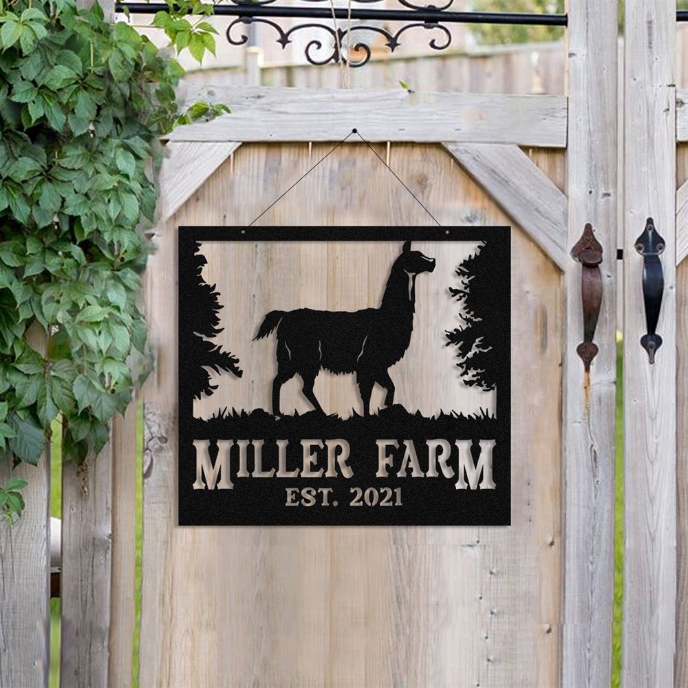 Custom Metal Farm Sign, Llama Outdoor Farmhouse Front Gate Ranch Stable Wall Decor Art, Gift Ideas For Farm Woman, Outdoor Metal Sign Frames