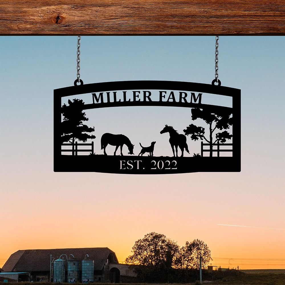 Custom Metal Farm Sign, Metal Horse Dog Sign, Gift Ideas For Farm Woman, Large Metal Outdoor Signs, Outdoor Metal Sign Frames