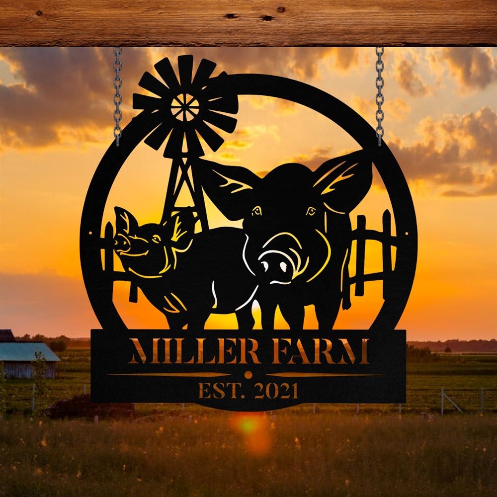 Custom Metal Farm Sign, Pig Windmill Outdoor Farmhouse Front Gate Entry Road Wall Decor Art, Gift Ideas For Farm Woman, Outdoor Metal Sign Frames