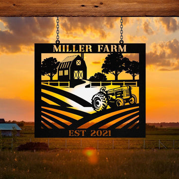 Custom Metal Farm Sign, Tractor Outdoor Farmhouse Front Gate Entry Road Wall Decor Art, Gift Ideas For Farm Woman, Outdoor Metal Sign Frames