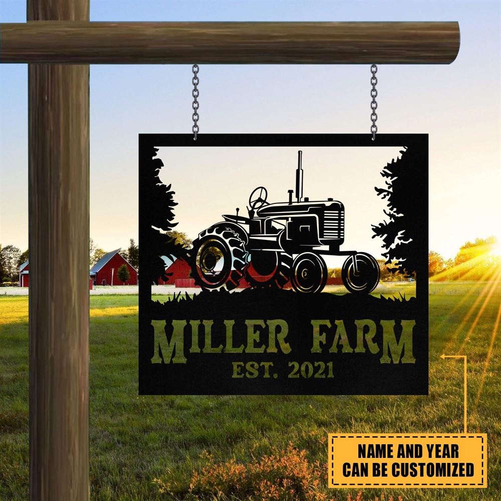 Custom Metal Farm Sign, Tractor Outdoor Farmhouse Front Gate Ranch Stable Wall Decor Art, Gift Ideas For Farm Woman, Outdoor Metal Sign Frames