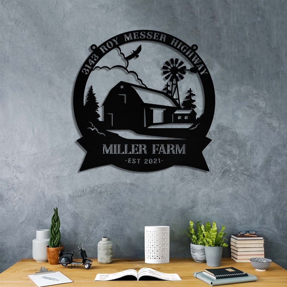 Custom Metal Farm Sign, Windmill Outdoor Farmhouse Entry Road Front Gate Wall Decor Gift, Gift Ideas For Farm Woman, Outdoor Metal Sign Frames