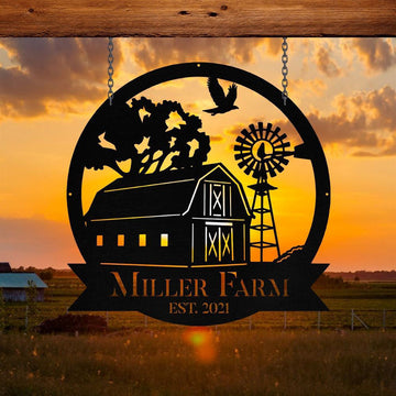 Custom Metal Farm Sign, Windmill Outdoor Farmhouse Front Gate Entry Road Wall Decor Art, Gift Ideas For Farm Woman, Outdoor Metal Sign Frames