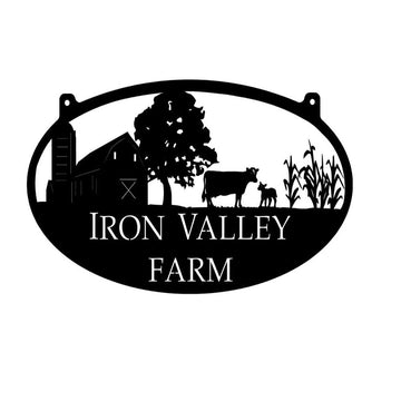 Custom Metal Farm Sign, With Barn And Cow And Corn Stalks Sign With Your Name Metal Wall Art, Gift Ideas For Farm Woman, Outdoor Metal Sign Frames