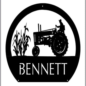 Custom Metal Farm Sign, With Corn Stalks And Old John Deere Tractor Metal Wall Art, Gift Ideas For Farm Woman, Outdoor Metal Sign Frames