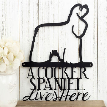 Custom Metal Sign, Cocker Spaniel Lives Here Metal Sign, Anniversary Gift, Dog House Sign, Dog Wall Art, Outdoor Sign, Home Decor Sign