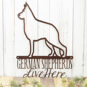 Custom Metal Sign, German Shepherds Live Here Metal Sign, Anniversary Gift, Dog House Sign, Dog Wall Art, Outdoor Sign, Home Decor Sign