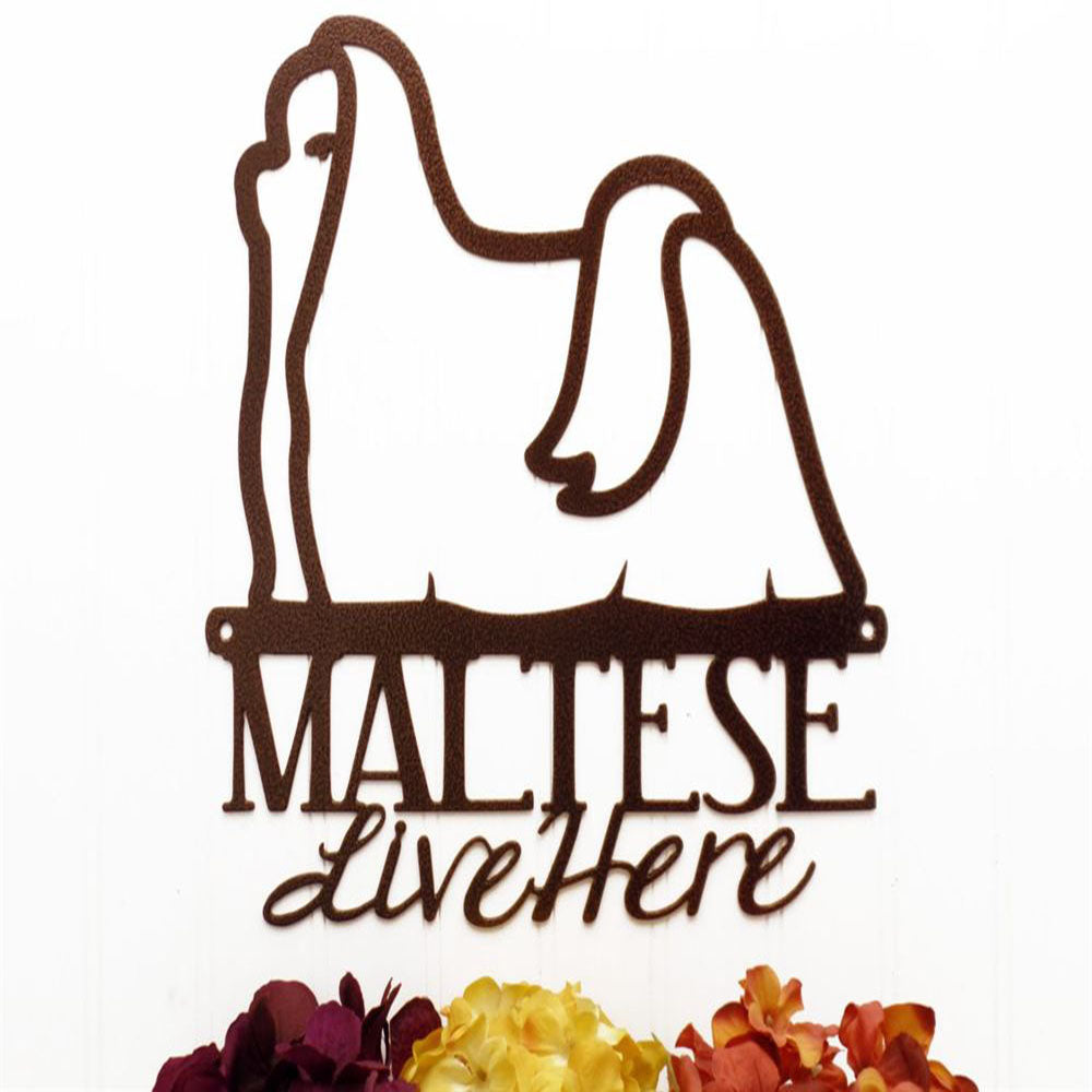 Custom Metal Sign, Maltese Live Here Cut Metal Sign, Anniversary Gift, Dog House Sign, Outdoor Sign, Home Decor Sign