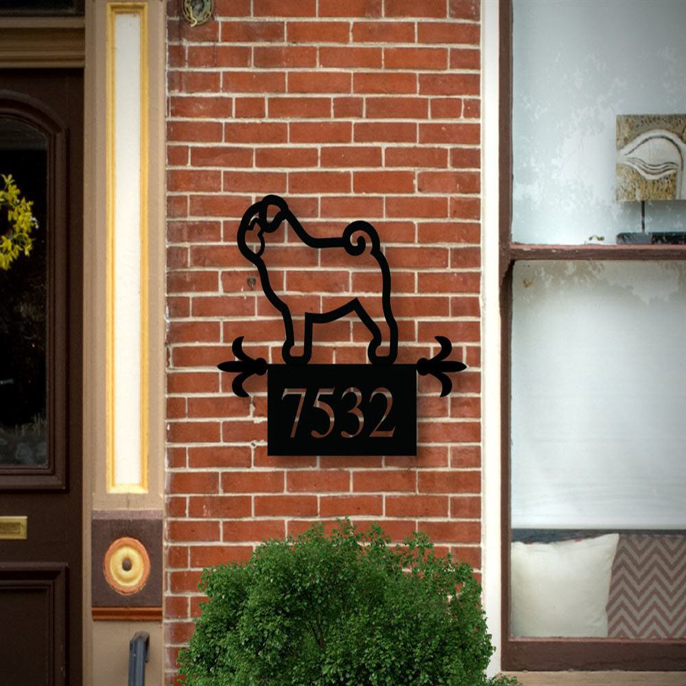 Custom Metal Sign, Metal Address Sign, Pug Art Front Porch Metal Sign, Anniversary Gift, Dog House Sign, Outdoor Sign, Home Decor Sign