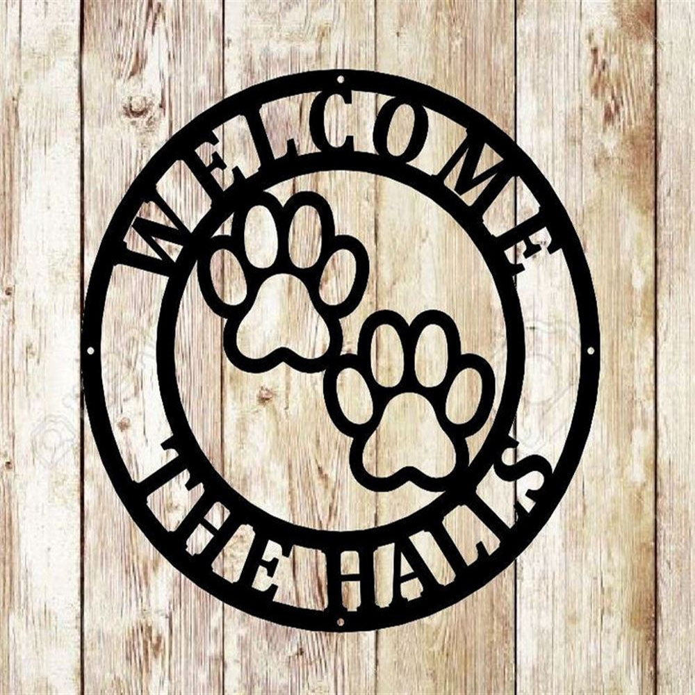 Custom Metal Sign, Metal Sign Front Door Monogram Paw Print, Anniversary Gift, Dog House Sign, Outdoor Sign, Home Decor Sign