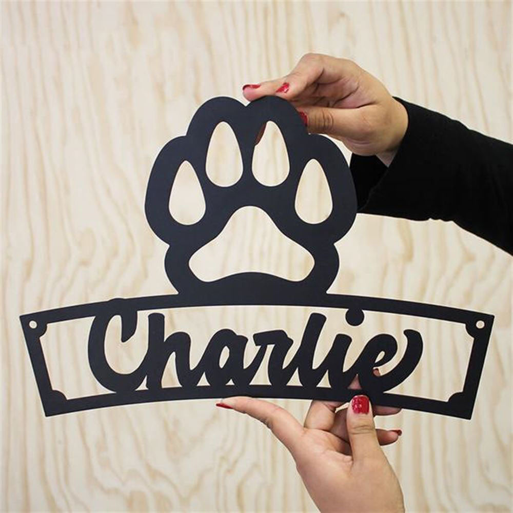 Custom Metal Sign, Name Dog Paw Cut Metal Sign, Anniversary Gift, Dog House Sign, Dog Wall Art, Outdoor Sign, Home Decor Sign
