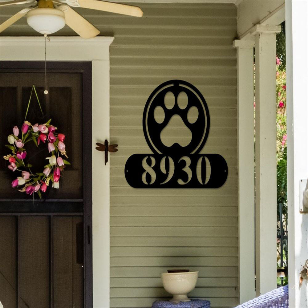 Custom Metal Sign, Paw Print Address Metal Sign, Anniversary Gift, Dog House Sign, Dog Wall Art, Outdoor Sign, Home Decor Sign