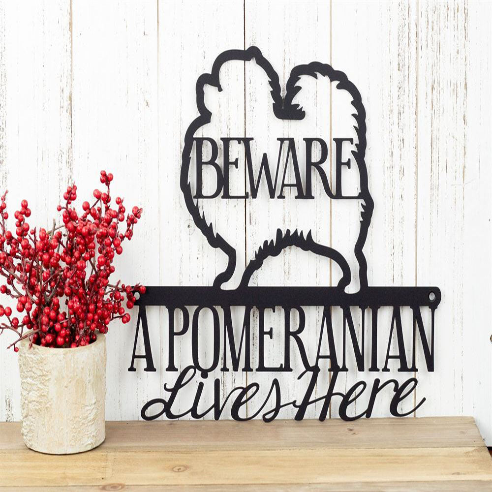 Custom Metal Sign, Pomeranian Lives Here Metal Sign, Anniversary Gift, Dog House Sign, Dog Wall Art, Outdoor Sign, Home Decor Sign
