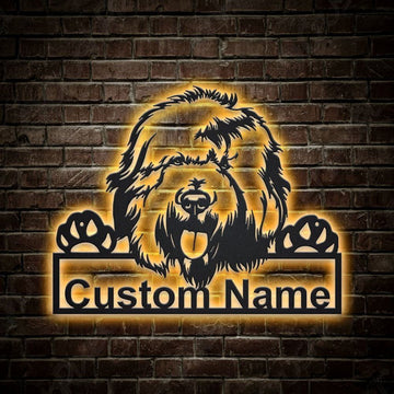Custom Old English Sheepdog Dog Metal Sign, Led Lights Old English Sheepdog Metal Sign, Dog Lover Gift, Dog Wall Sign, Home Decor Sign
