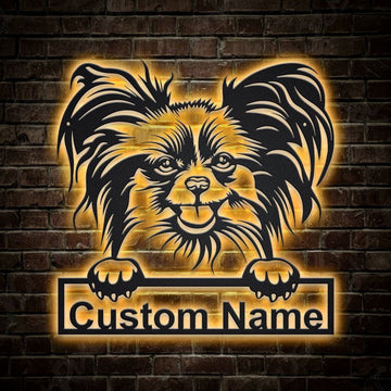 Custom Papillon Dog Metal Sign, Led Lights Papillon Dog Sign, Dog Lover Gift, Dog Wall Sign, Home Decor Sign