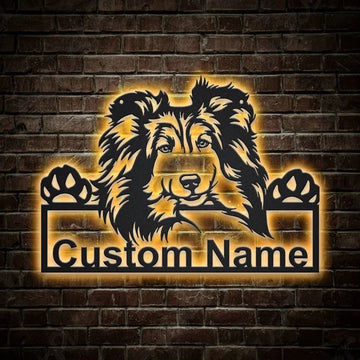 Custom Shetland Sheepdog Dog Metal Sign, Led Lights Shetland Sheepdog Dog Metal Sign, Dog Lover Gift, Dog Wall Sign, Home Decor Sign