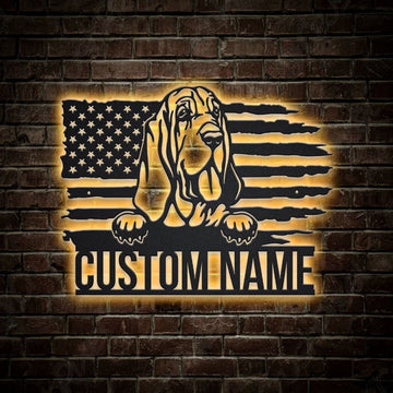 Custom US Bloodhound Dog Metal Sign, Led Lights Bloodhound Metal Sign, Dog Lover Gift, Dog Wall Sign, Home Decor Sign