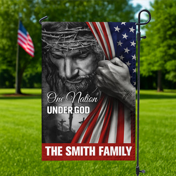 Personalized One Nation Under God Flag - American Christian Jesus Garden Flag