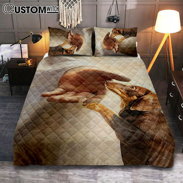 Dachshund Handshake With Jesus Quilt Bedding Set Bedroom - Jesus Quilt Bedding Set Pictures - Christian Quilt Bedding Set Bedroom