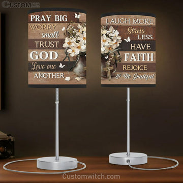 Daffodil Flower White Butterfly Pray Big Worry Small Trust God Table Lamp