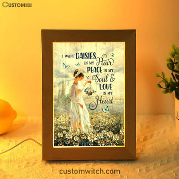 Daisy Field Blue Butterfly Frame Lamp- I Want Daisies In My Hair Frame Lamp Art - Christian Night Light - Bible Verse Wooden Lamp