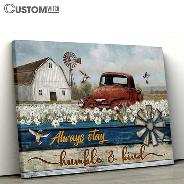 Daisy Field Old Ladybug Car Always Stay Humble And Kind Canvas Wall Art - Bible Verse Canvas - Religious Prints