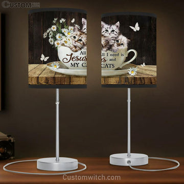 Daisy Flower All I Need Is Jesus And My Cats Table Lamp Painting - Christian Lamp Gift - Gifts For Cat Lovers