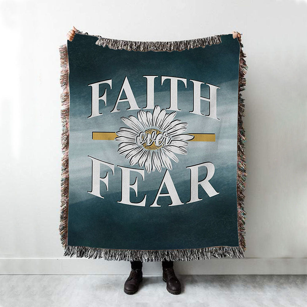 Daisy Flower Faith Over Fear Woven Throw Blanket - Christian Woven Blanket Prints - Religious Boho Blanket