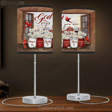 Daisy Flower Red Cardinal God Says You Are Table Lamp Prints - Religious Table Lamp Art - Christian Home Decor