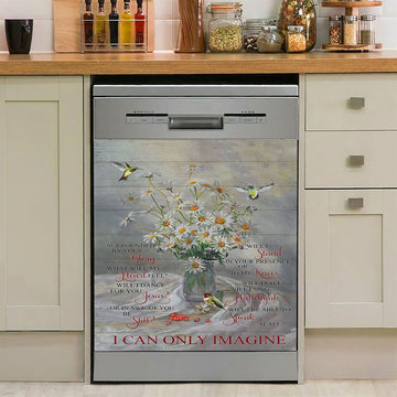 Daisy Hummingbird Cranberry I Can Only Imagine Dishwasher Cover, Christian Dishwasher Magnet Cover, Bible Verse Kitchen Decor