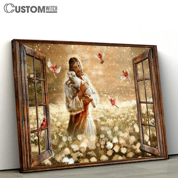 Dandelion Field Jesus Holding Lamb Cardinal Canvas Poster