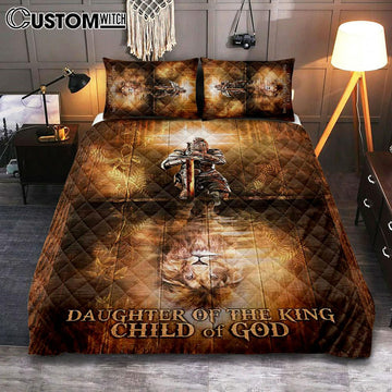 Daughter Of The King Child Of God Quilt Bedding Set - Woman Warrior Lion Of Judah Quilt Bedding Set Art - Bible Verse Bedroom - Religious Home Decor