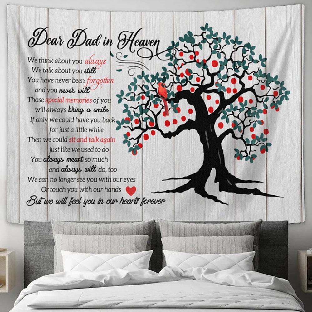 Dear Dad In Heaven Cardinal Tree Large Tapestry Art - Christian Wall Art Home Decor - Religious Tapestry Prints