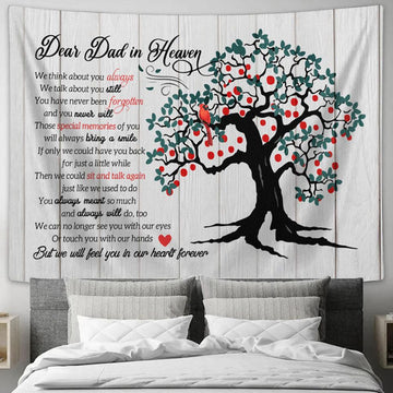 Dear Dad In Heaven Cardinal Tree Large Tapestry Art - Christian Wall Art Home Decor - Religious Tapestry Prints