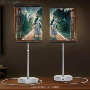 Deep Ocean, White Dove, Antique Window, Walking With Jesus Table Lamp